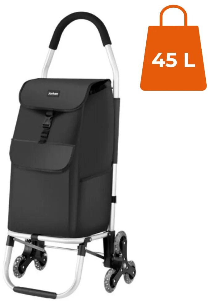 Jurhan Shopper bevásárlótáska, kerekeken, lépcsőhöz 45L, 101x45x39 cm, fekete
