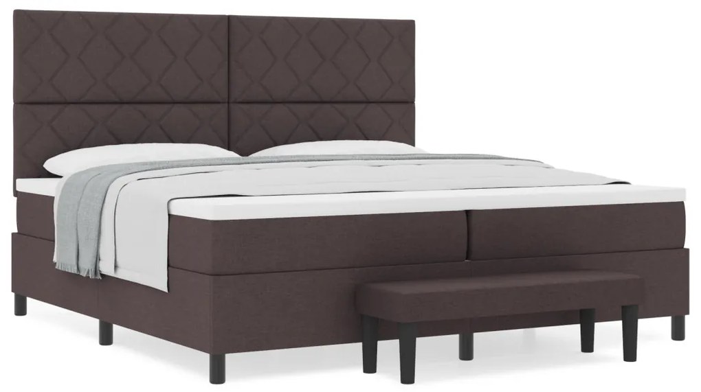Box Spring ágy matraccal és padról sötétbarna 200x200 cm szövet