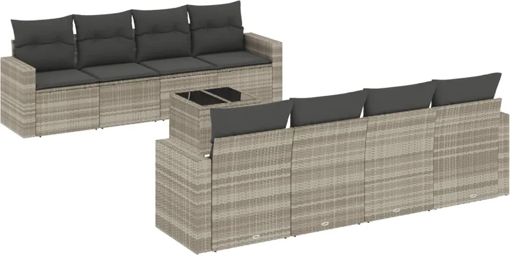 vidaXL 9 részes világosszürke polyrattan kerti ülőgarnitúra párnával