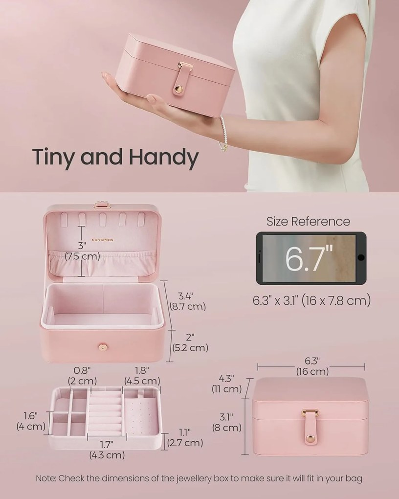 Ékszerdoboz, 2 szintes tároló, 11 x 16 x 8 cm, rózsaszín