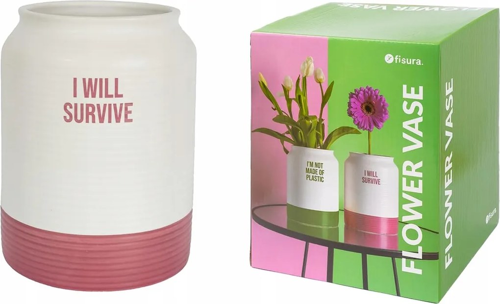 Modern kerámia váza 'Survive' felirattal és 14,9 cm magassággal