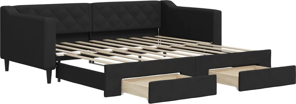 vidaXL fekete kihúzható szövet heverő fiókkal 90 x 190 cm