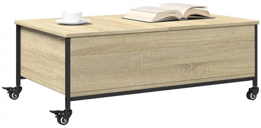 Sonoma tölgy szerelt fa dohányzóasztal kerekekkel 91x55x34cm