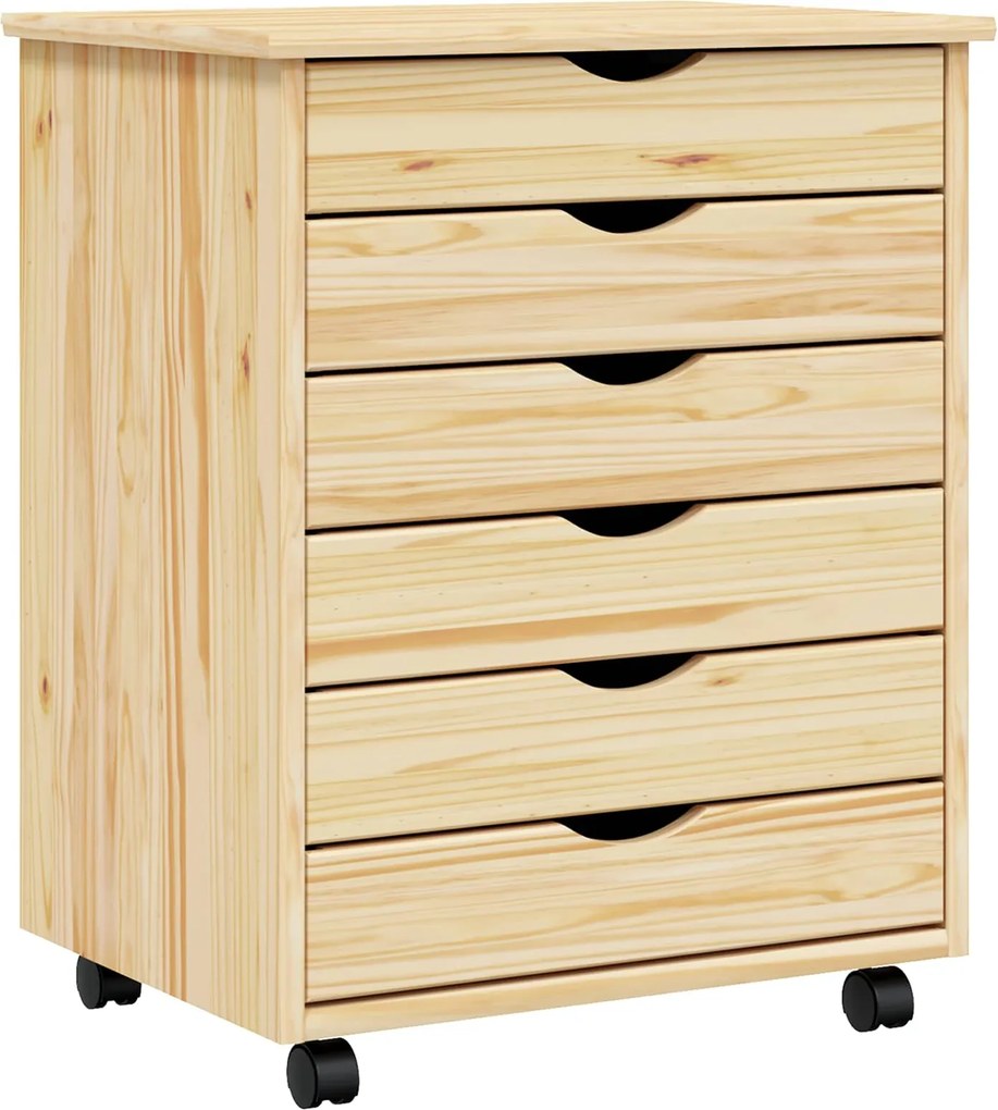 vidaXL Görgős szekrény fiókokkal MOSS Tiszta lakk 53 x 39 x 65,5 cm