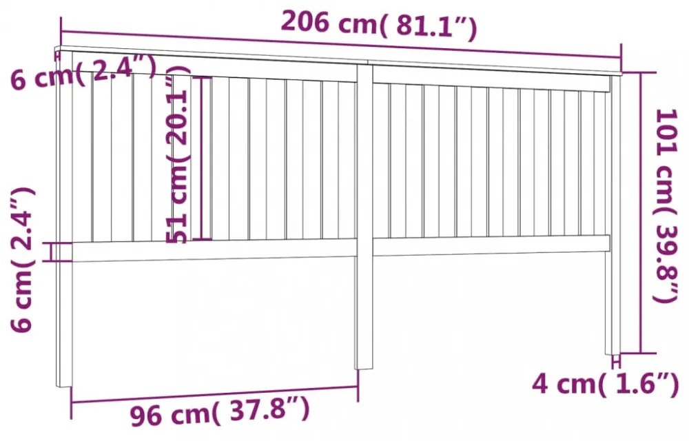 fekete tömör fenyőfa ágyfejtámla 206 x 6 x 101 cm