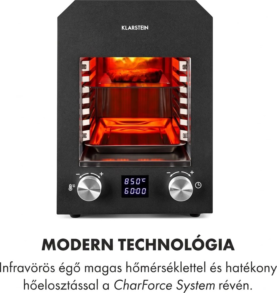 Klarstein Hannibal, magas hőmérsékletű grill, 2200 W, 850 °C, beltéri, rozsdamentes acél, ezüst