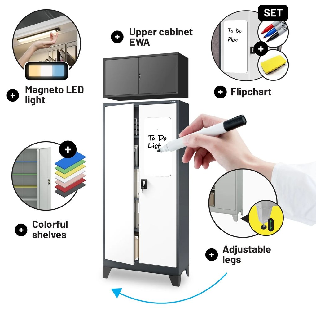 Fém iratszekrény JAN, 900 x 1850 x 400 mm, antracit-fehér