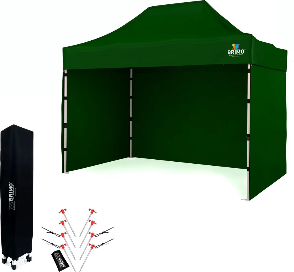 Árusító sátor 2x3 m SZUPER Acél | Felállítás 2 perc alatt | BRIMO - plusz 3 oldalfal - Zöld