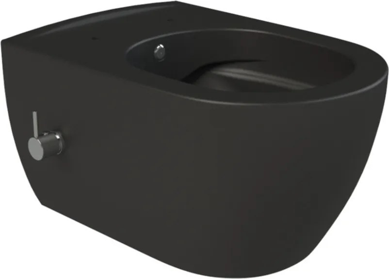 CeraStyle CITY fali WC - MATT FEKETE - BEÉPÍTETT bidé funkcióval - perem nélküli - 53 cm