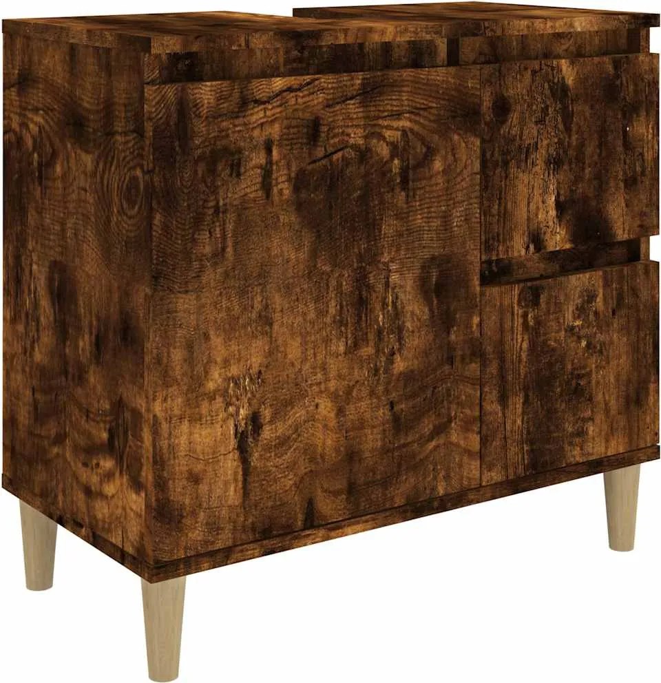 vidaXL füstös tölgy színű szerelt fa fürdőszobaszekrény 65x33x60 cm