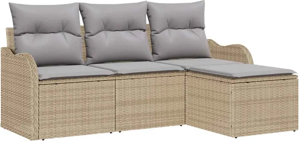 vidaXL Kerti Kanapé Szett tárolóval 4 pcs Bézs polirattan