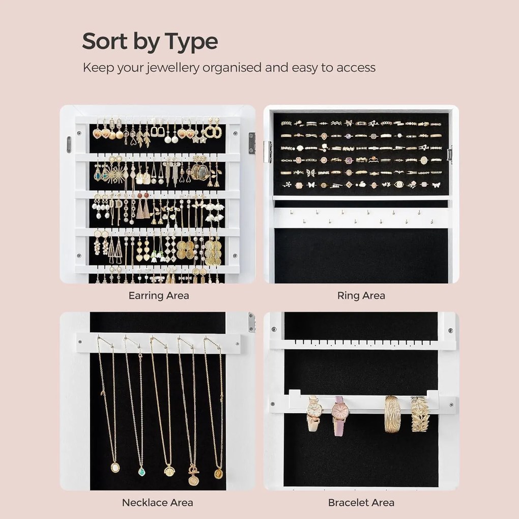 Ékszerszekrény, tükörszekrény,ékszerrendező, fehér