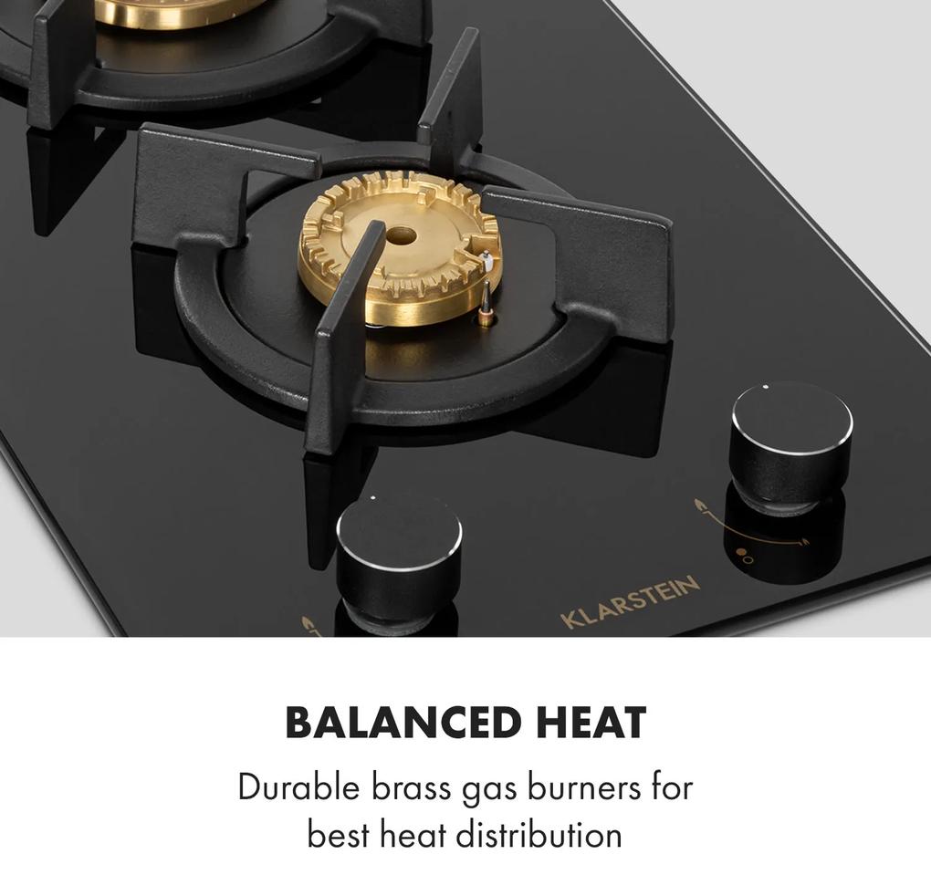 Goldflame Domino, gázfőzőlap, 2 sárgaréz égőfej, üvegkerámia