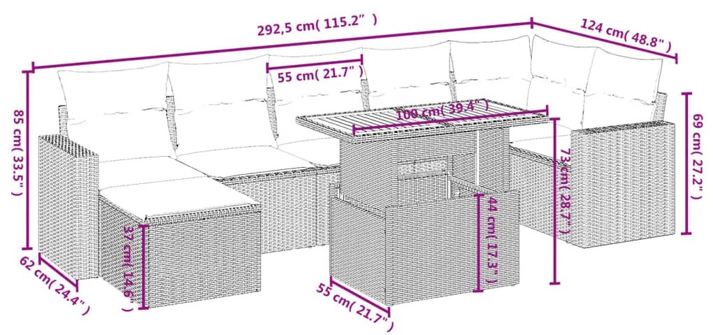 8 részes szürke polyrattan kerti ülőgarnitúra párnákkal