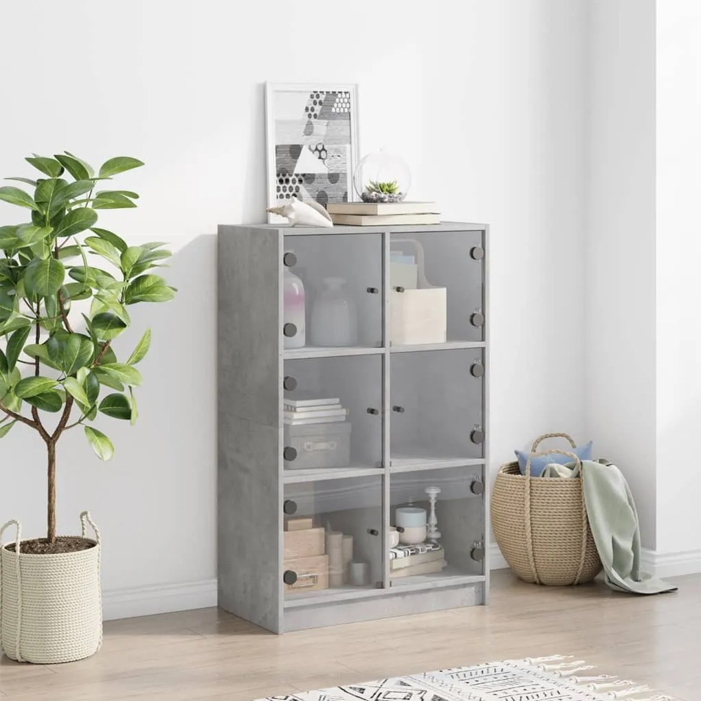 betonszürke szerelt fa magasszekrény ajtókkal 68 x 37 x 109 cm