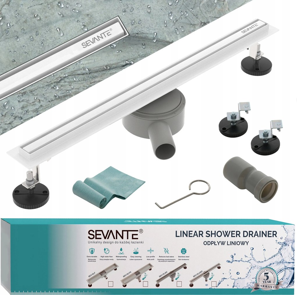 Lineáris lefolyó Slim 100 cm forgatható szifon fehér acél 304 nagy áteresztőképesség