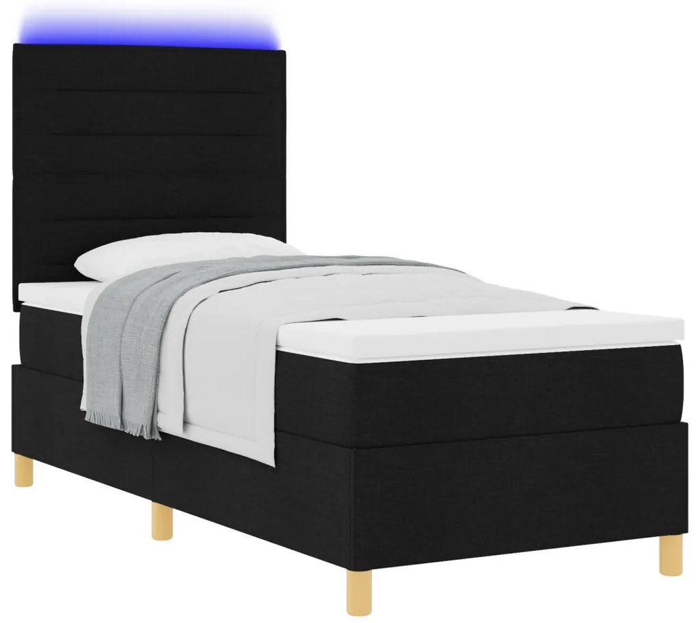 Boxspring Ágy Matrac és LED Fekete 100x200 cm Szövet