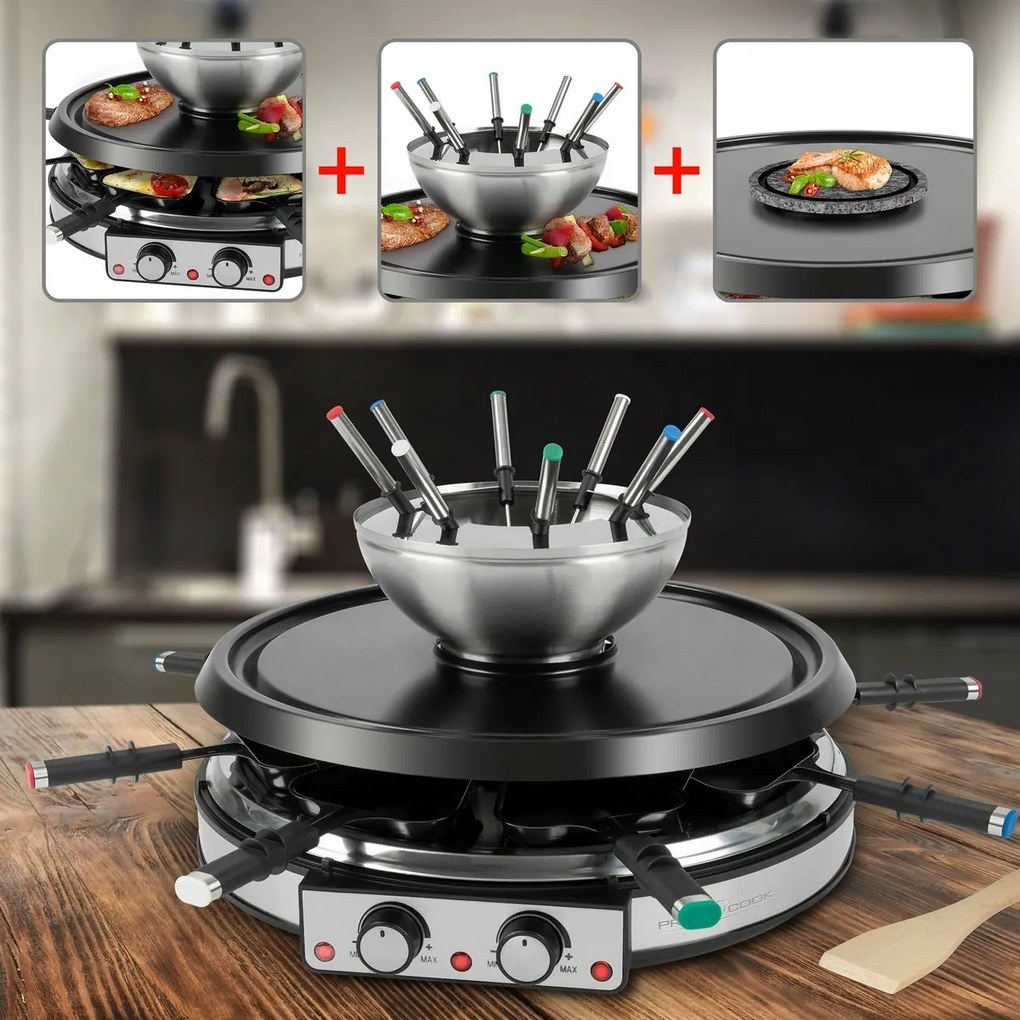 ProfiCook RG/FD 1245 raclette fondü grill 2in1