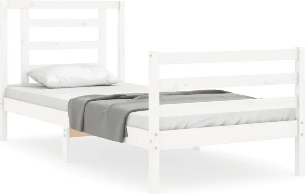 vidaXL fehér tömör fa ágykeret fejtámlával 90 x 200 cm