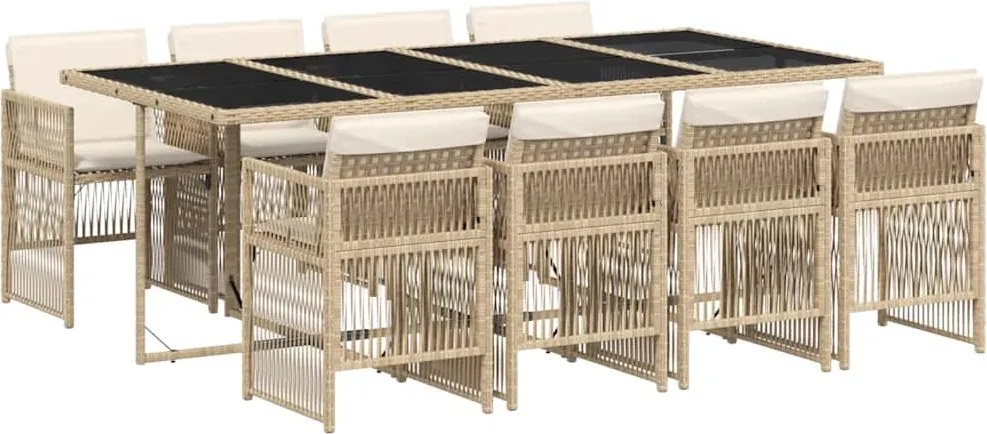 vidaXL 9 részes bézs polyrattan kerti étkezőgarnitúra párnákkal