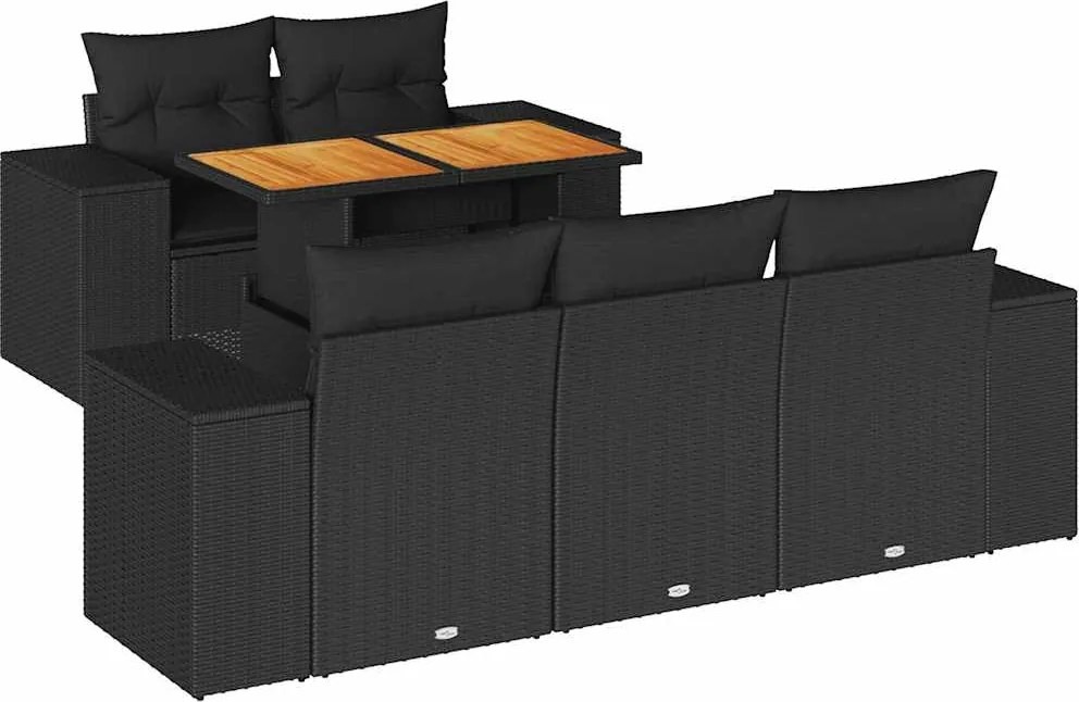 vidaXL 6 részes fekete polyrattan kerti ülőgarnitúra párnákkal