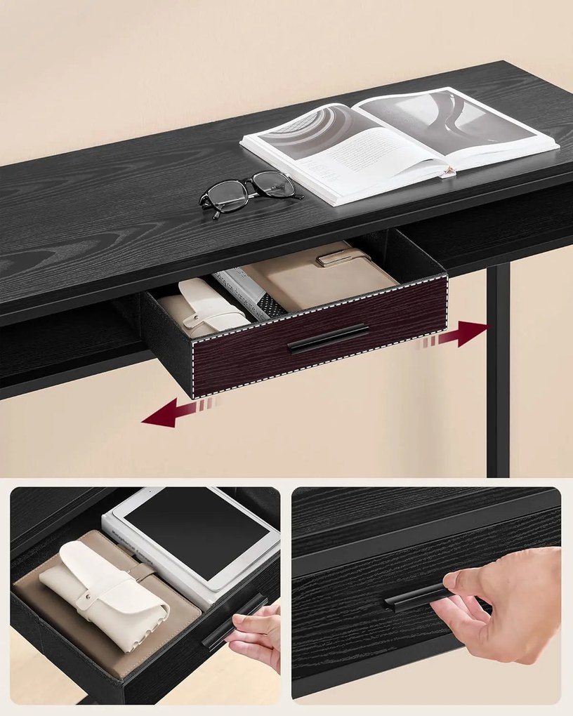 Bárasztal, magas konzolasztal töltőállomással és szövet fiókkal, fekete