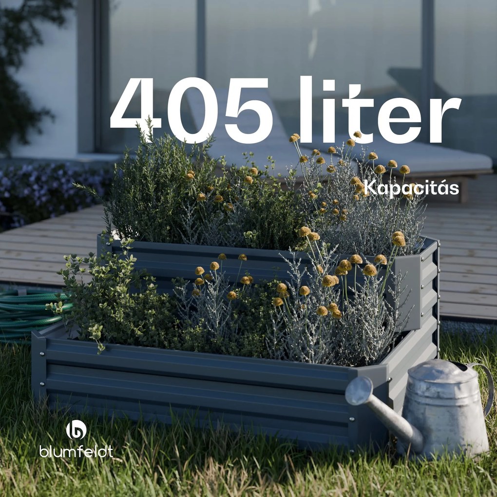 High Grow magaságyás, 2 szint, időjárásálló, korrózióálló, robusztus, 405 L