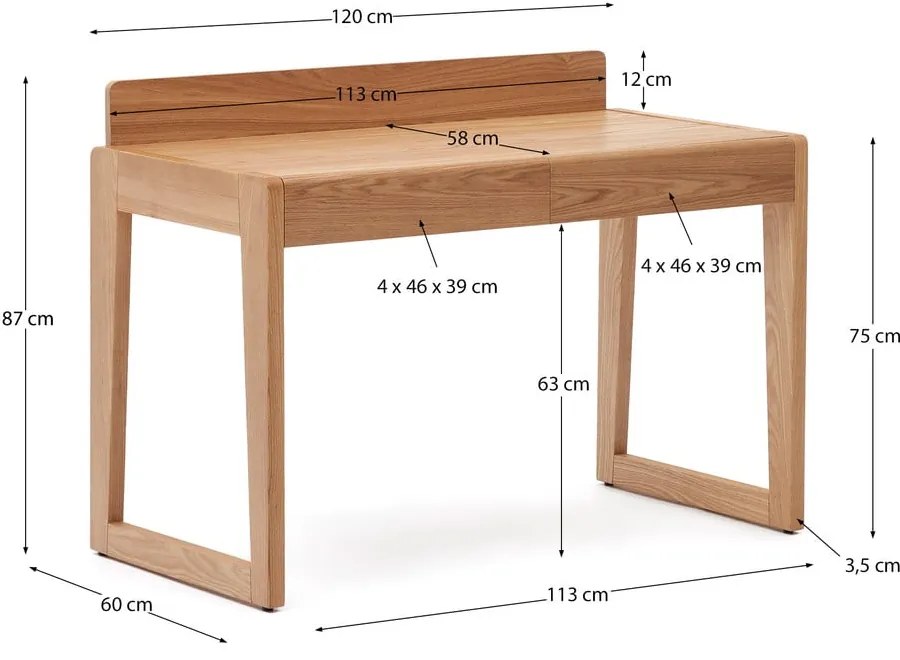 Íróasztal kőrisfa dekoros asztallappal 60x120 cm Arandu – Kave Home