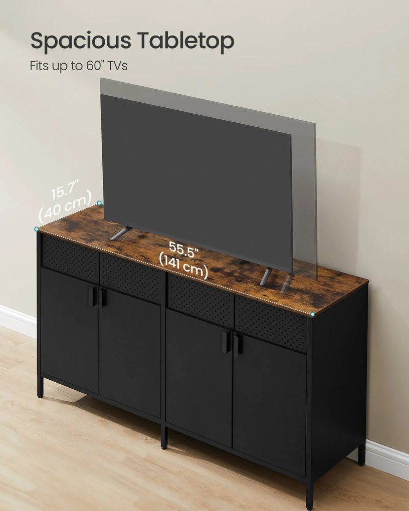 Fém tárolószekrény, 4 ajtós, mágneses záródás, rusztikus barna-fekete