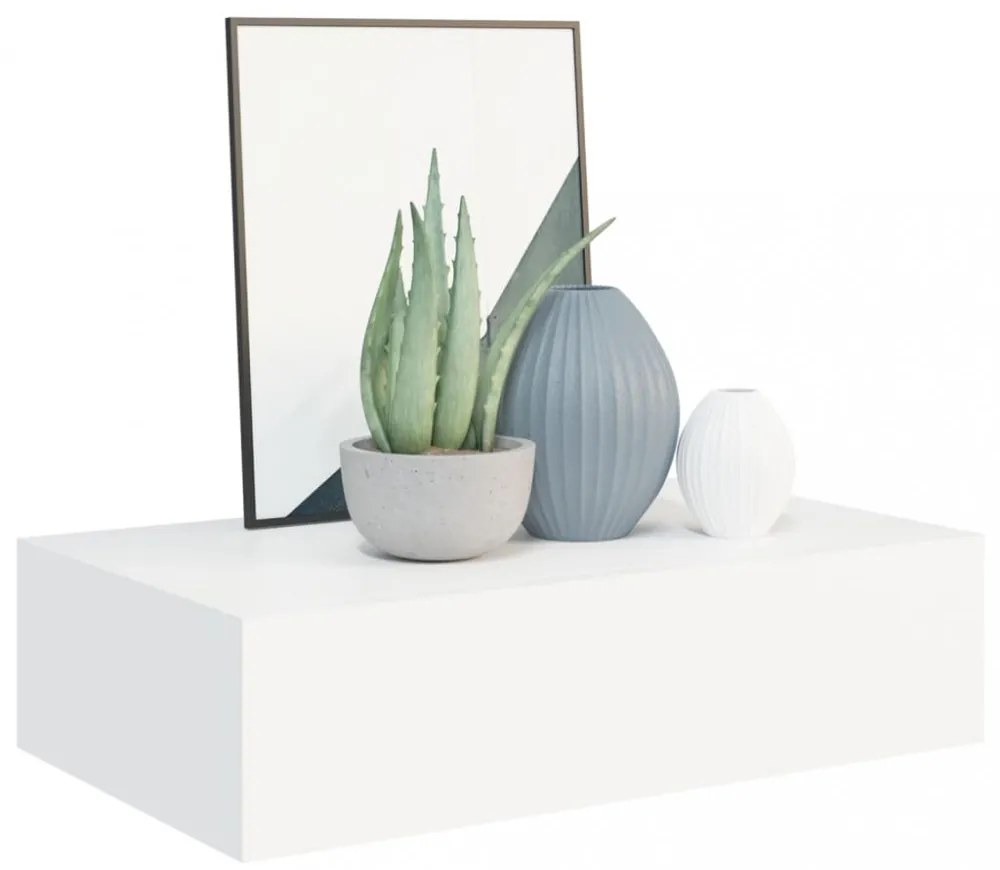 fehér MDF falra szerelhető fiókos polc 40 x 23,5 x 10 cm