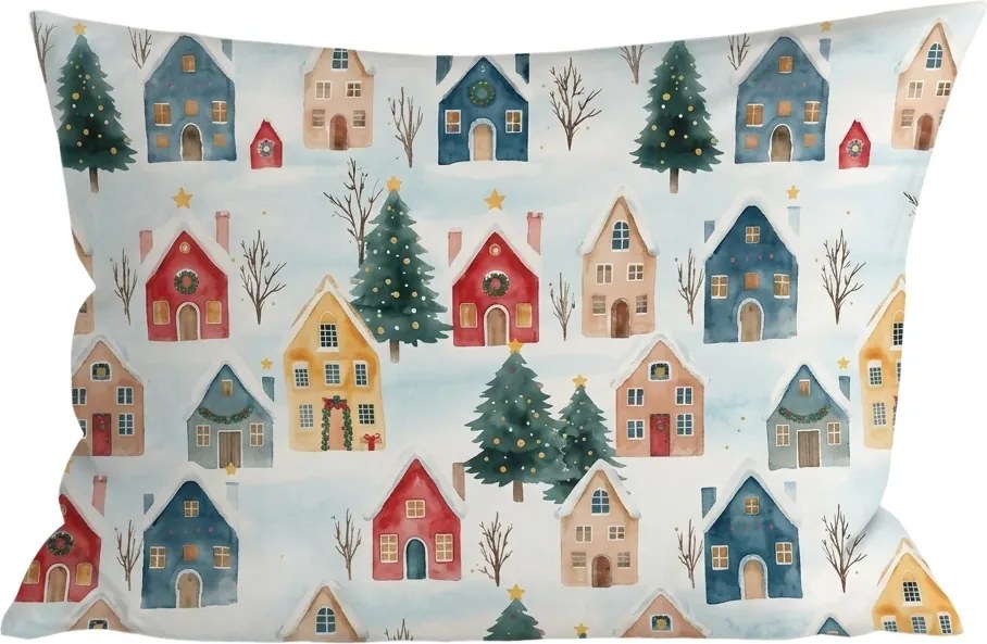 Pamut párnahuzat WINTER VILLAGE 50x70 cm, színes