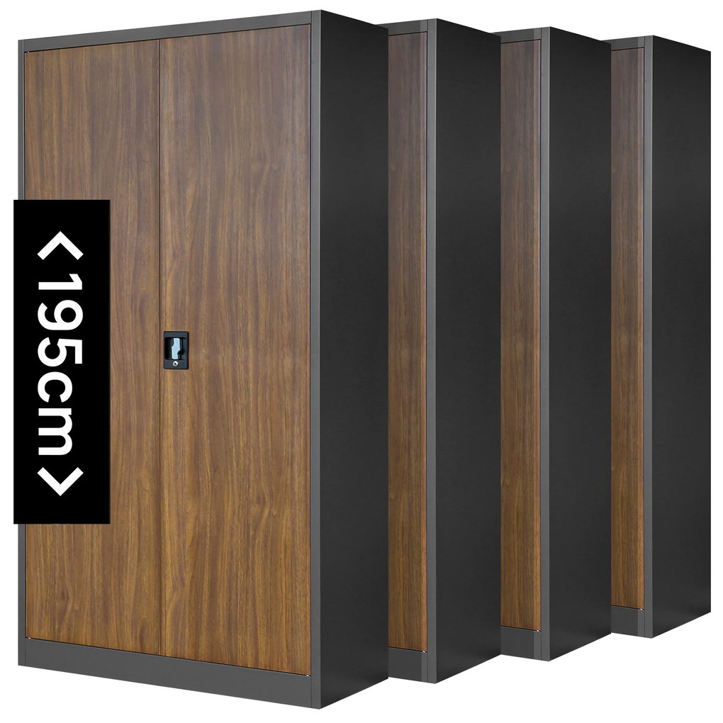 Set 4x fém iratszekrény JAN H, 900 x 1950 x 400 mm, Eco Design: antracit/ dió