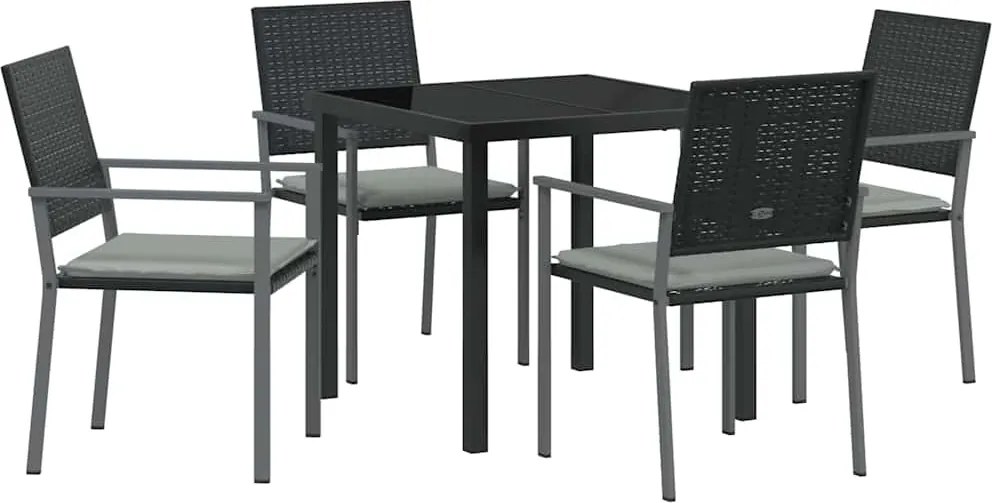 vidaXL Kert étkező szett 5 pcs Fekete és Világosszürke PE Rattan