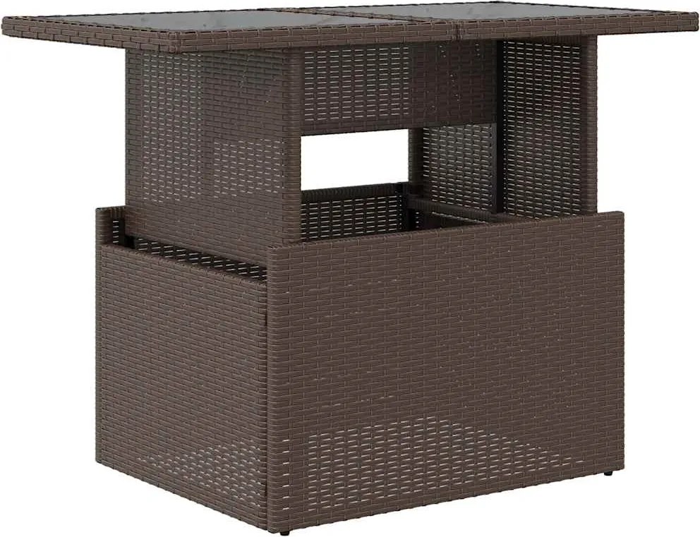 vidaXL barna polyrattan üveglapos kerti asztal 100 x 55 x 73 cm