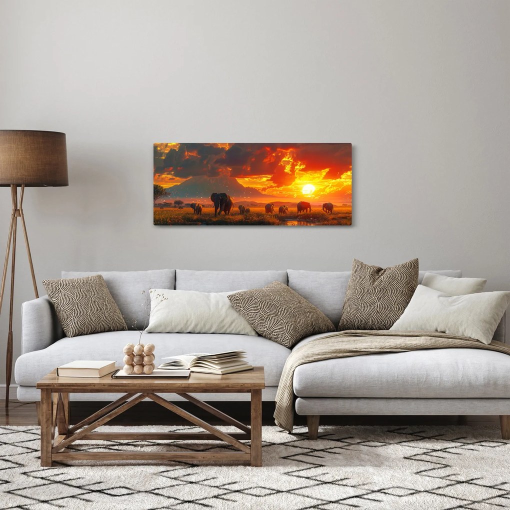 Kép - Elefántcsorda (120x50 cm)