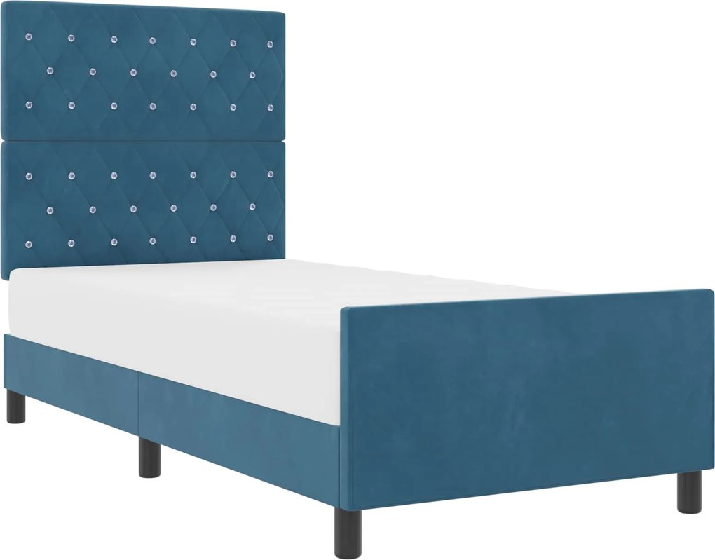 vidaXL Boxrugós ágy fejtámlával Sötét kék 90 x 190 cm Bársony