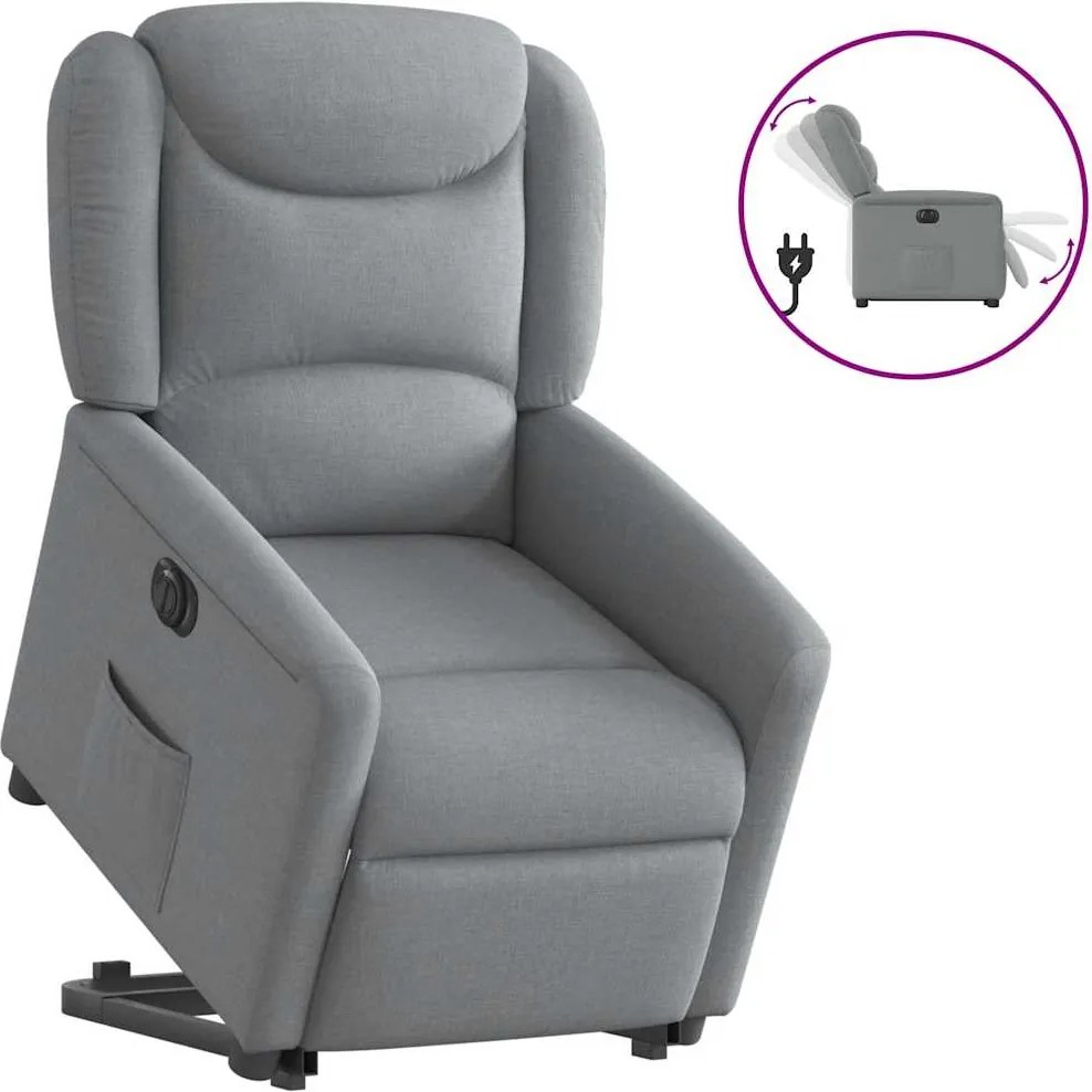 vidaXL elektromos felállást segítő világosszürke szövet dönthető fotel