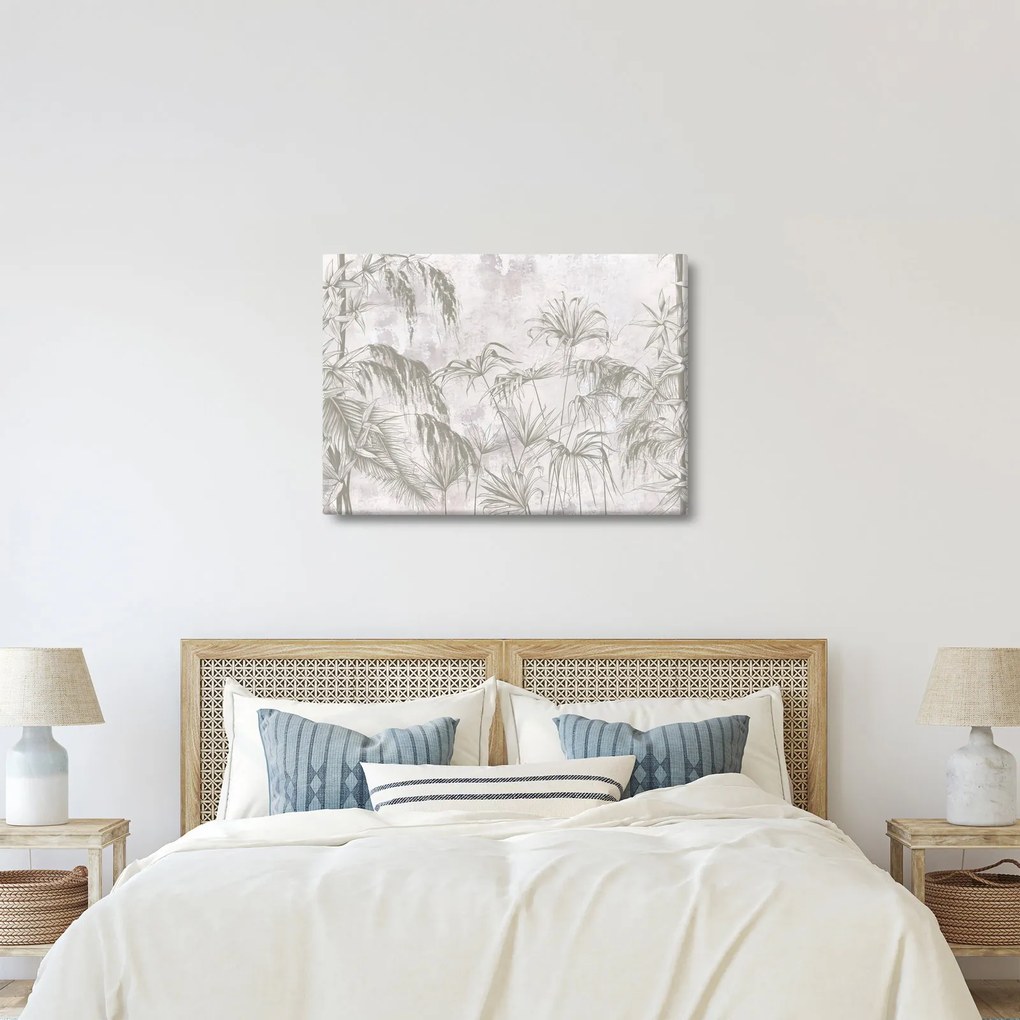 Kép - Trópusi növények a falon szürke színben (70x50 cm)