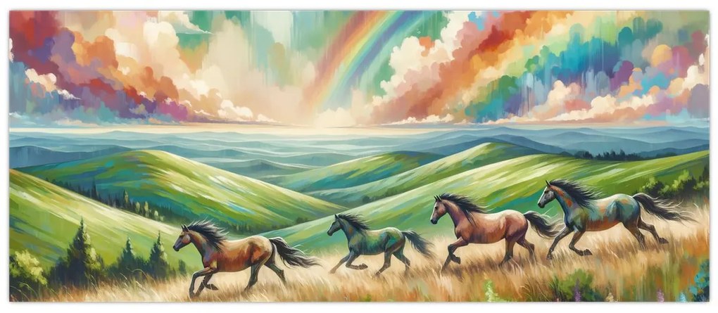 Kép – Vágtázó lovak a tájban (120x50 cm)