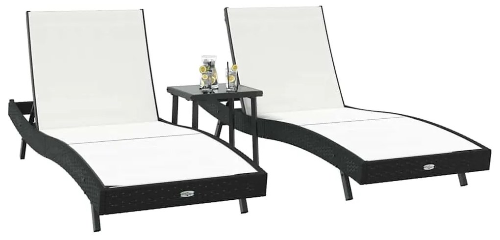Napágyak 3 pcs Fekete és Fehér 40 x 40 x 40.5 cm polirattan