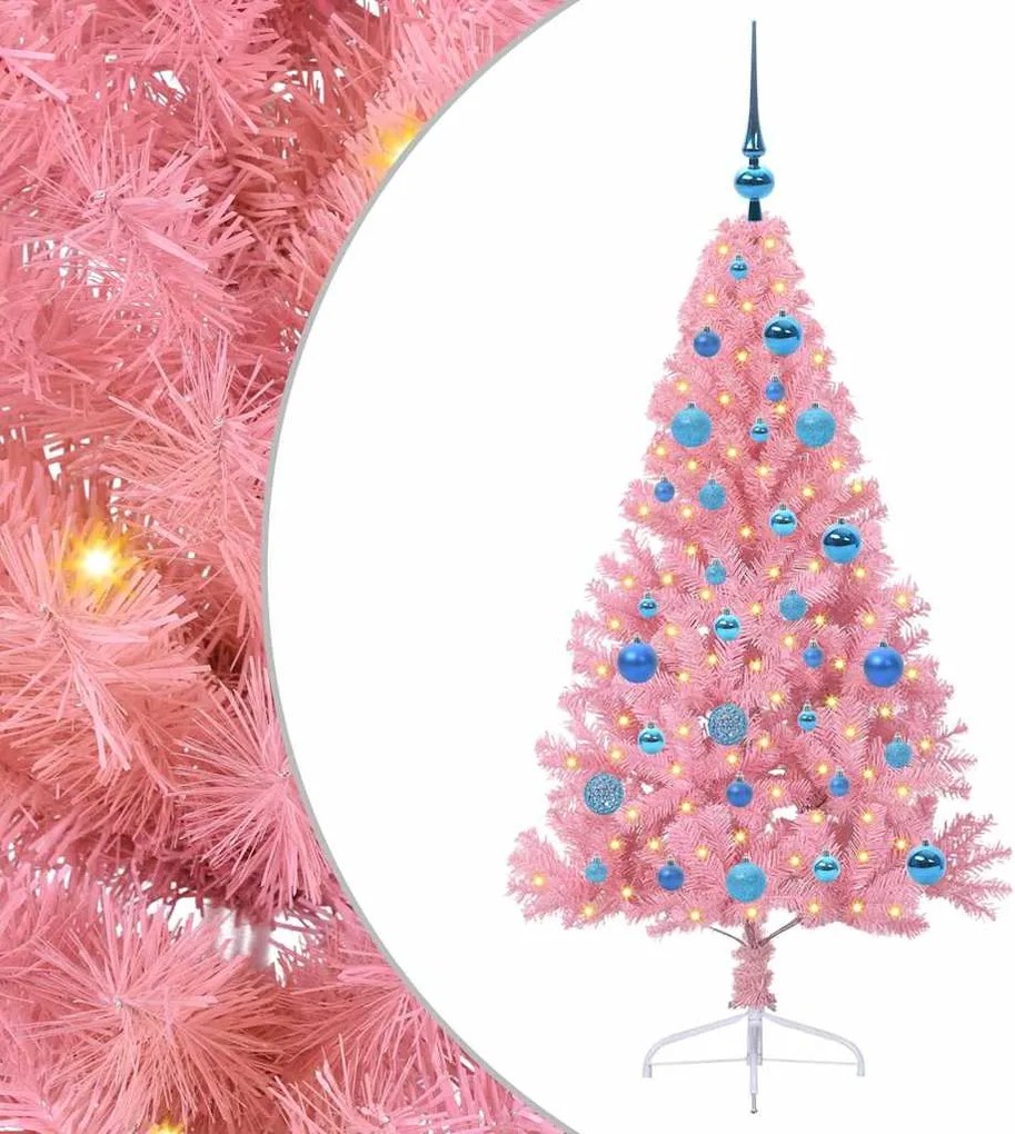 vidaXL Mesterséges, előre világított karácsonyi fa Rózsaszín 150 cm
