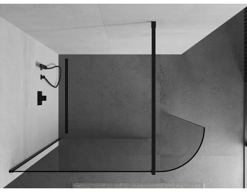 Mexen Kioto, lekerekített zuhanyparaván 80 x 200 cm, 8 mm átlátszó üveg, fekete profil, 800-080-101-70-06