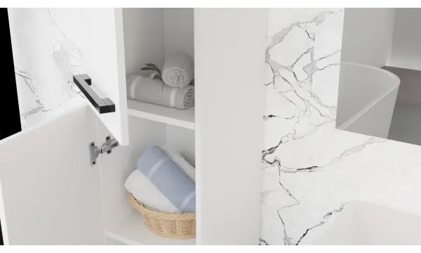 KATE mosdóval szerelt fürdőszobai szekrény + tükörszekrény + fali szekrény fehér