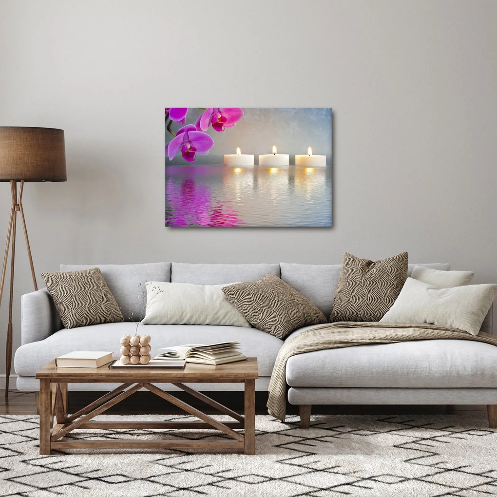 Gyertyák a vízen képe (70x50 cm)
