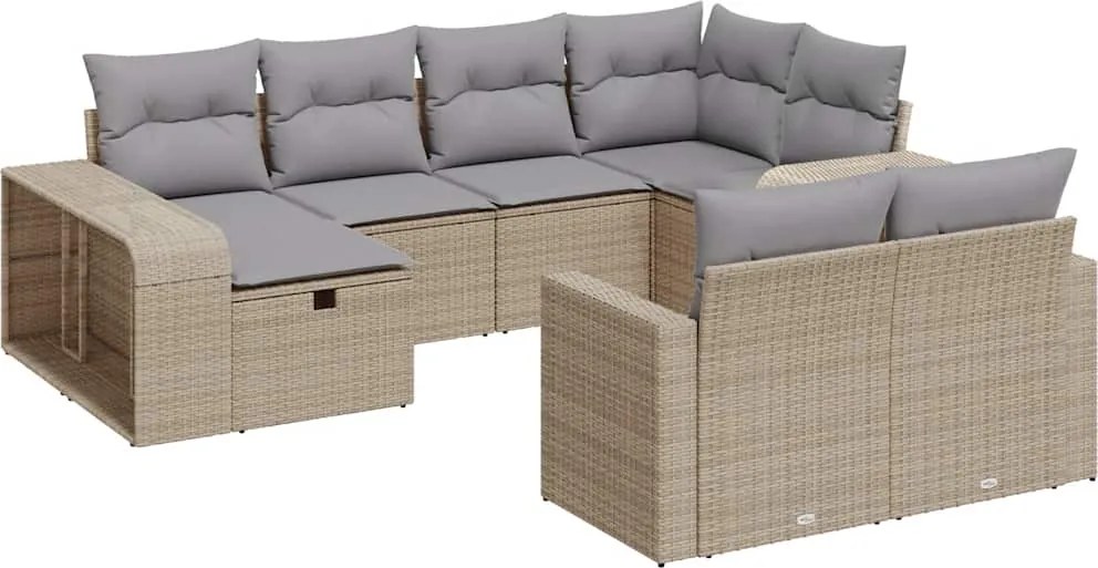 vidaXL 10 részes bézs polyrattan kerti ülőgarnitúra párnával