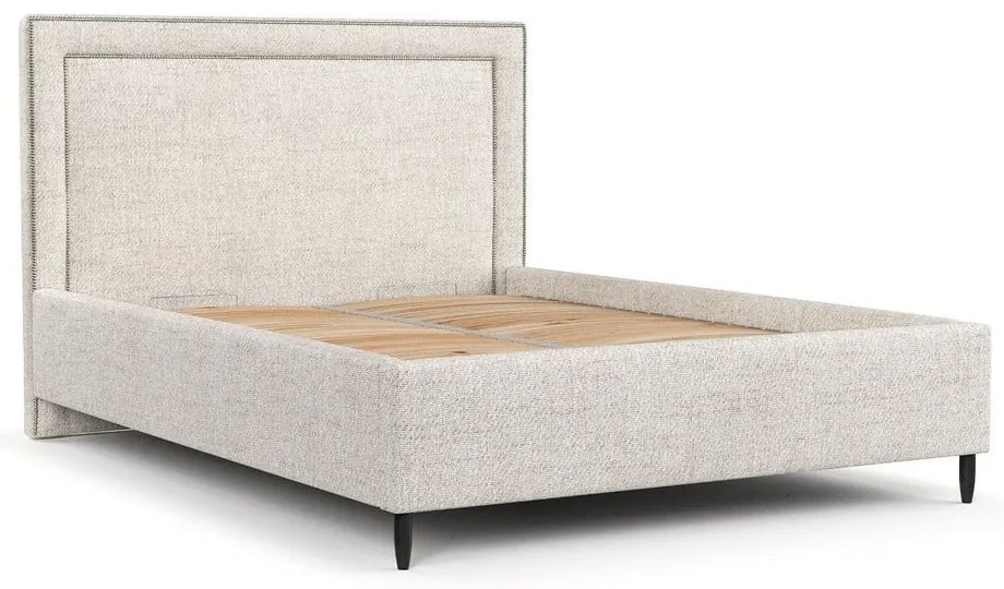 Krémszínű kárpitozott ágyneműtartós franciaágy ágyráccsal 140x200 cm Baleine – Maison de Rêve