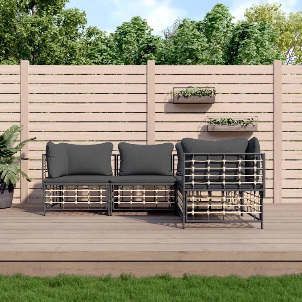 4 részes antracitszürke polyrattan kerti ülőgarnitúra párnákkal