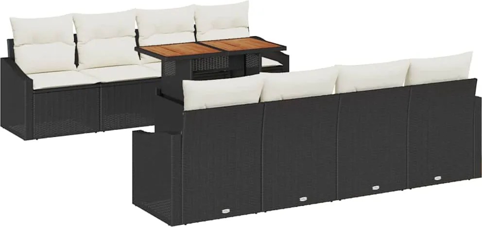 vidaXL Kert étkező szett párnával 9 pcs Fekete és Krém