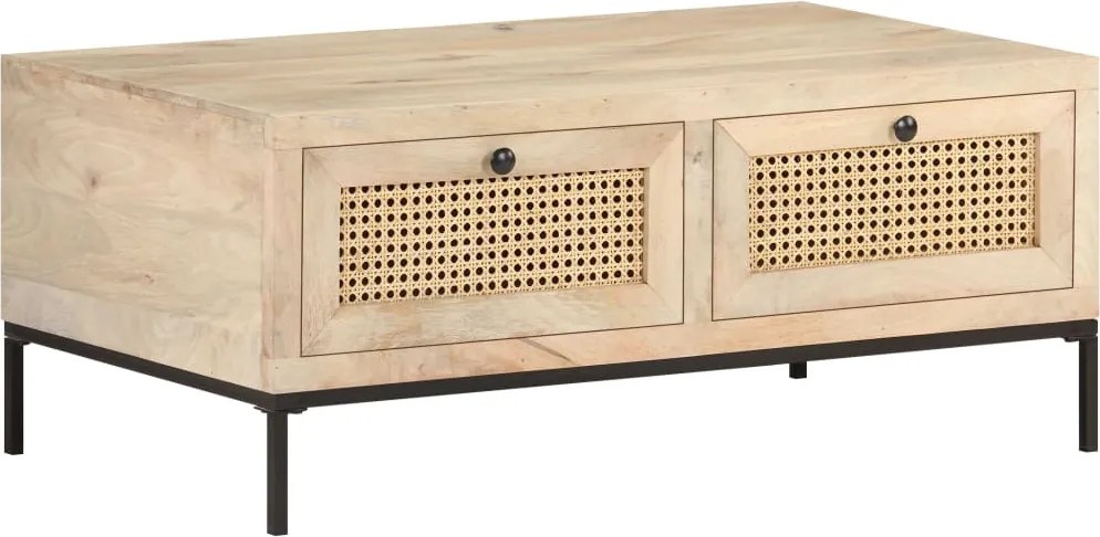 vidaXL tömör mangófa és természetes nád dohányzóasztal 90 x 50 x 37 cm