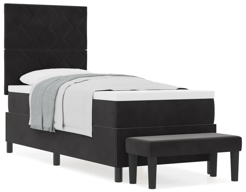 Boxspring Ágy matraccal és paddal Fekete 80x200 cm Bársony